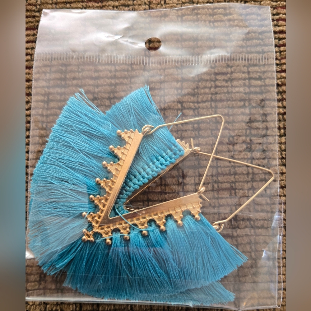 Blue and Gold Fringe Earrings
